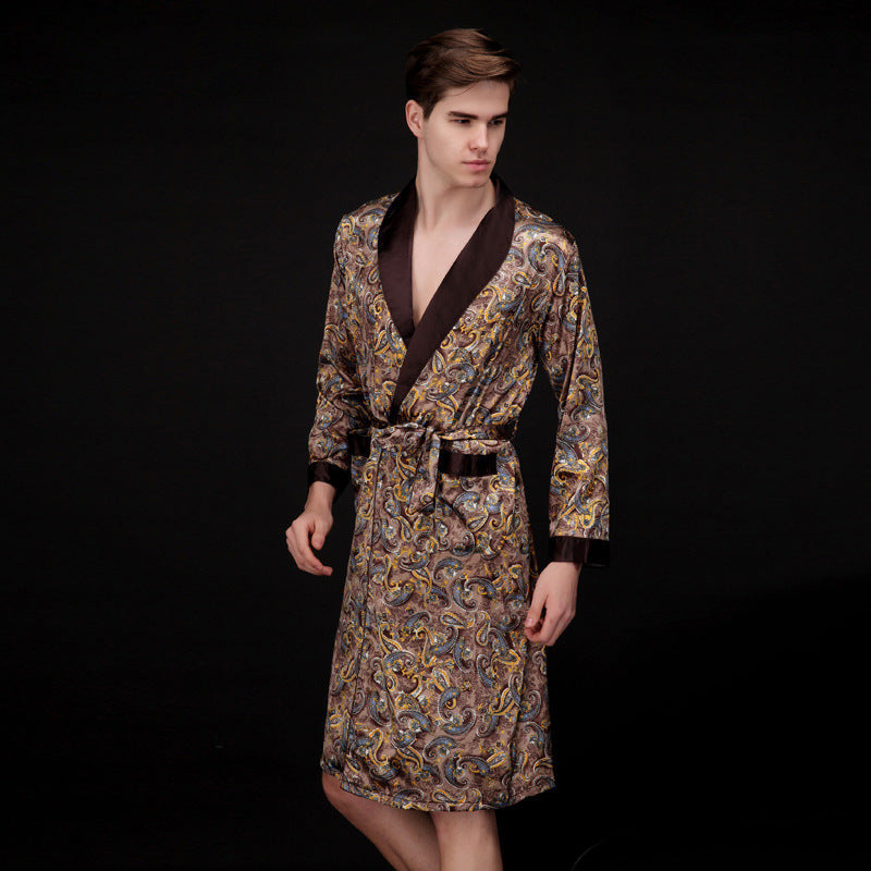 Men's Summer Long Ice Silk Pajamas