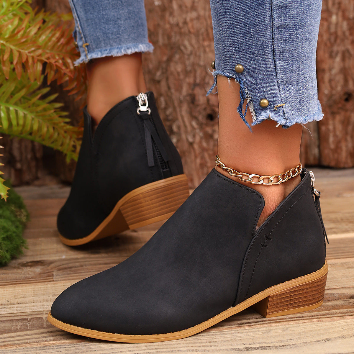 Chunky Heel Pointed Toe Ankle Boots