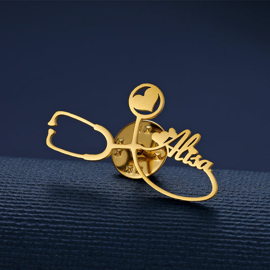🩺Custom Name Letter Stethoscope Brooch – Stainless Steel Medical Pin