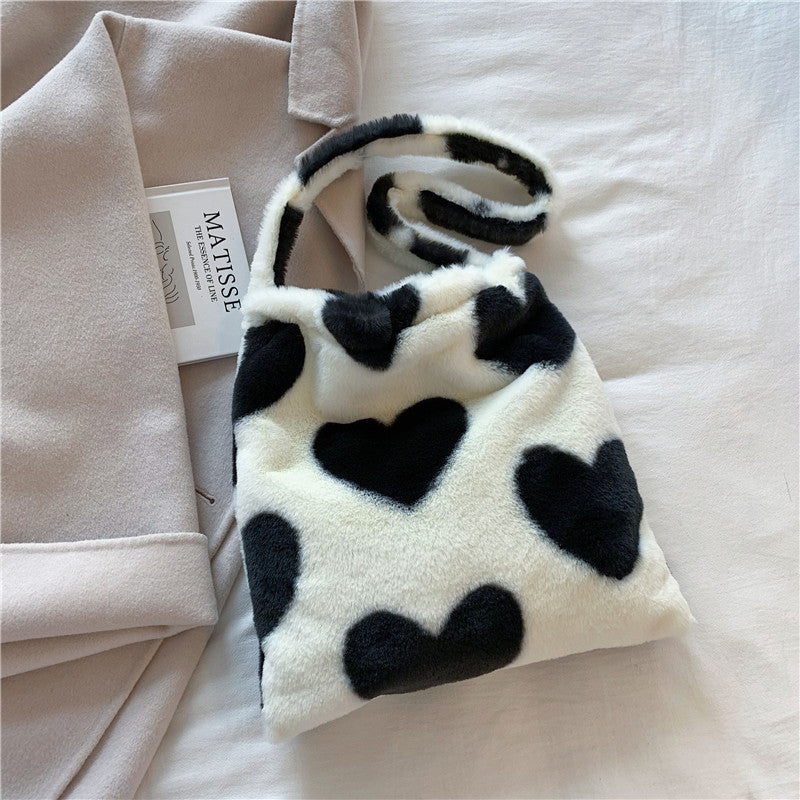 Love Heart Shoulder Bags - Winter Plush Shopping Bags For Women