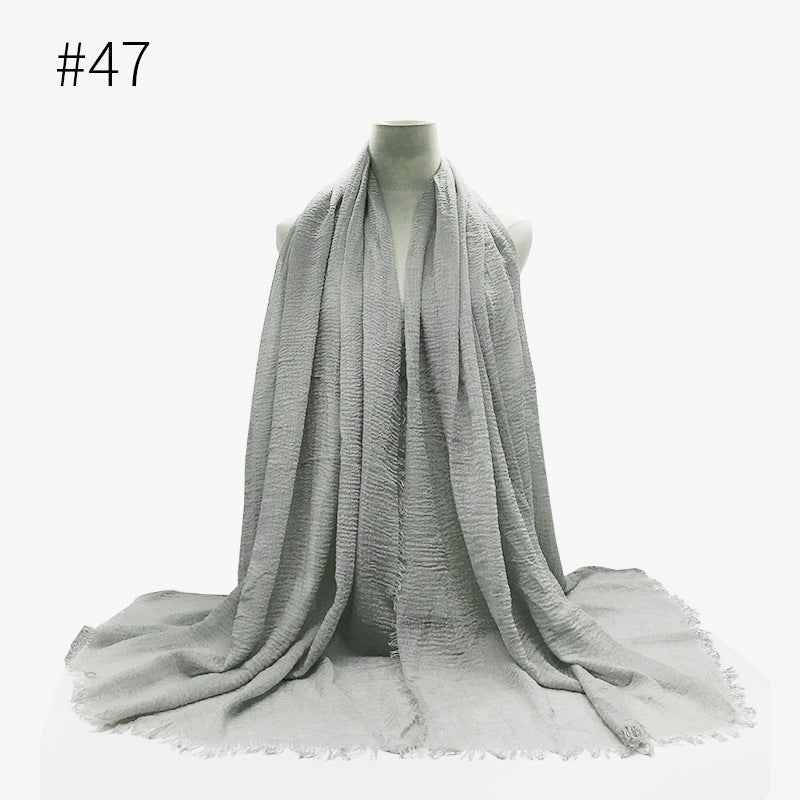 Bubble Plain Cotton fringe Scarf - Women Soft Solid Hijab Pashmina Wrap Hijab
