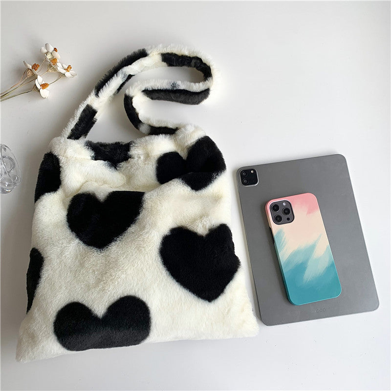 Love Heart Shoulder Bags - Winter Plush Shopping Bags For Women