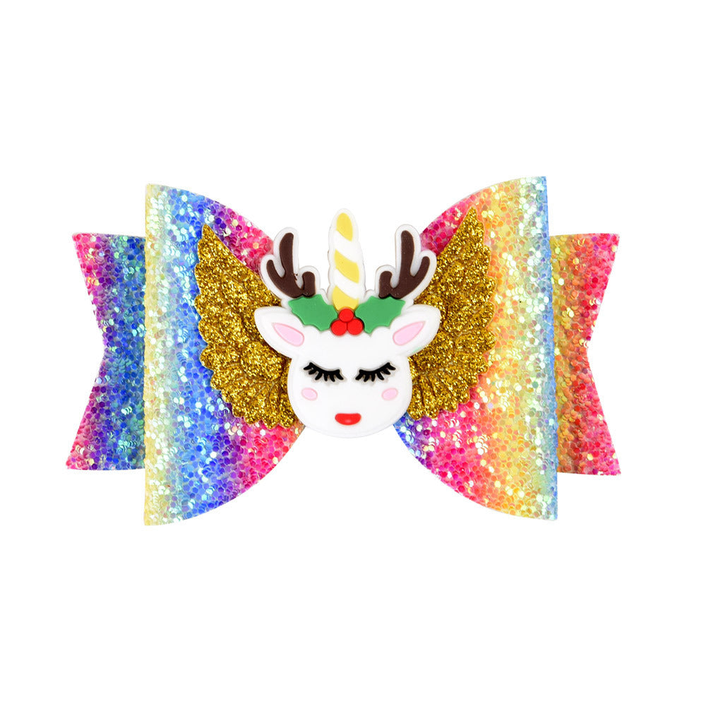 Bright Glitter Children Hair Clips - Kids Fairy Bow Princess Hairgrips / Flexible Hair Bow Headwear