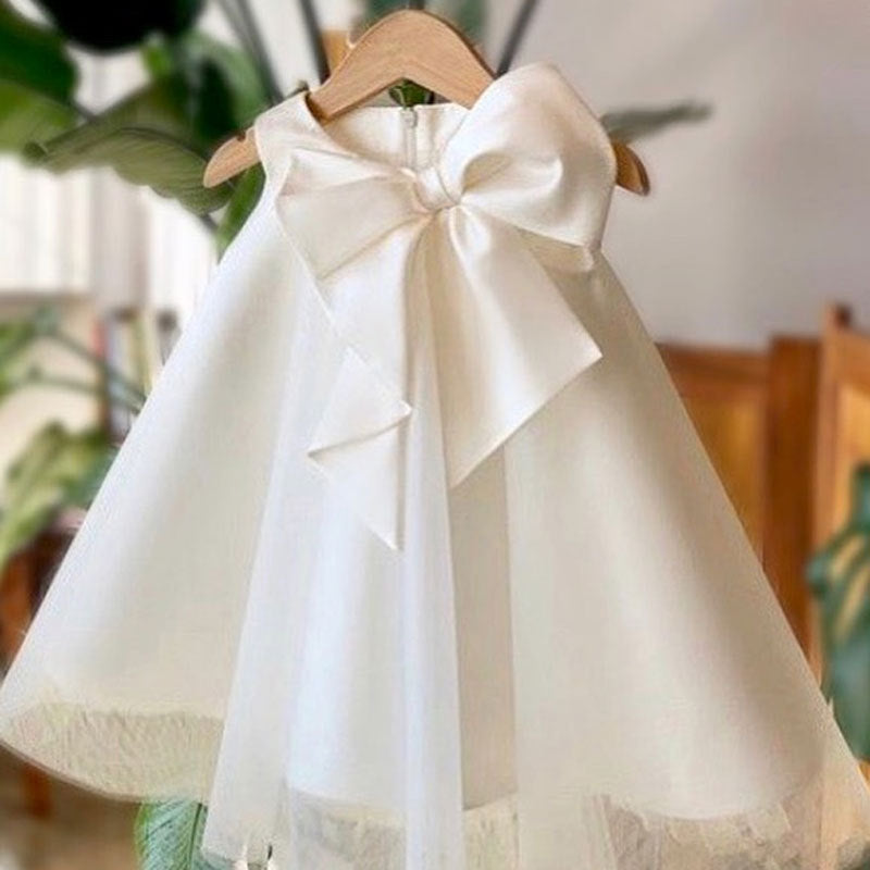 Girls Sleeveless Full Flare Dress With Bow - Dress Big Bow Girl Korean Style Baby Girl Dress