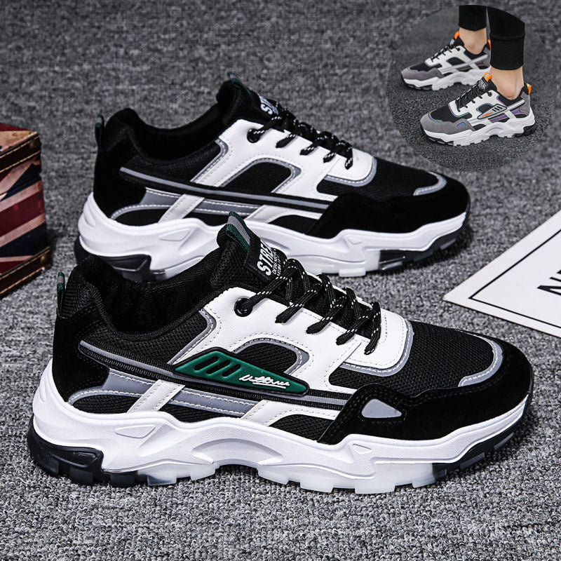 Black White Lace-up Sneakers - Men Outdoor Breathable Casual Mesh Shoes, Lightweight Running Sports Shoes