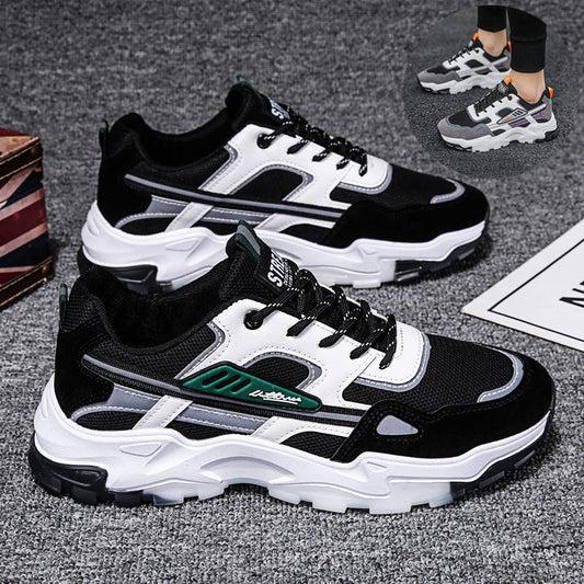Black White Lace-up Sneakers - Men Outdoor Breathable Casual Mesh Shoes, Lightweight Running Sports Shoes