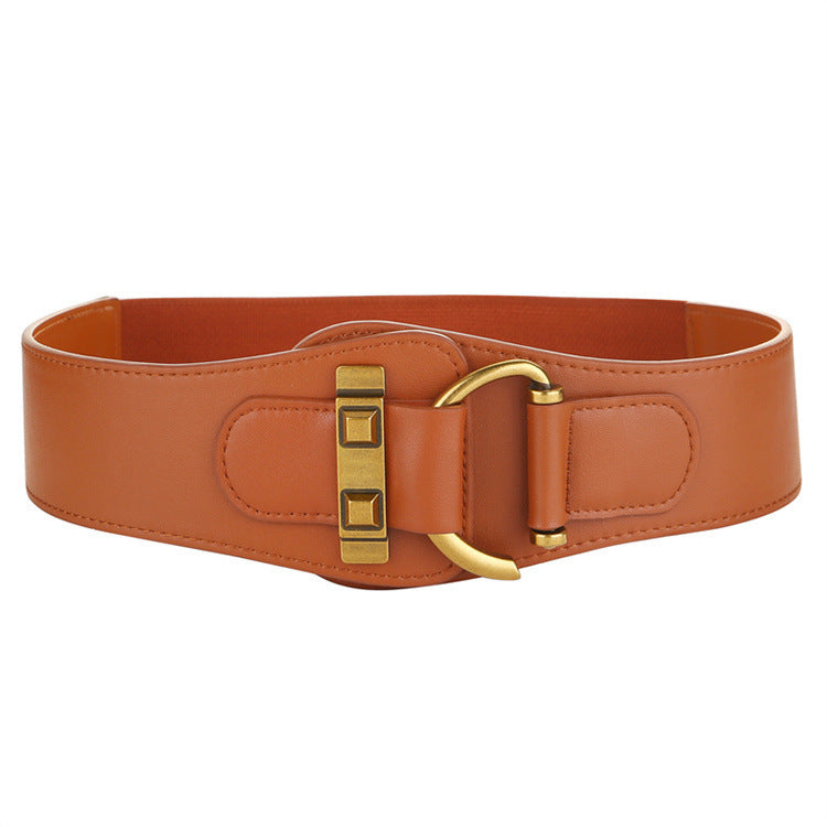 Elegant Wide Leather Cummerbund Belt – Women's Elastic Waistband for Skirt, Dress & Coat Styling