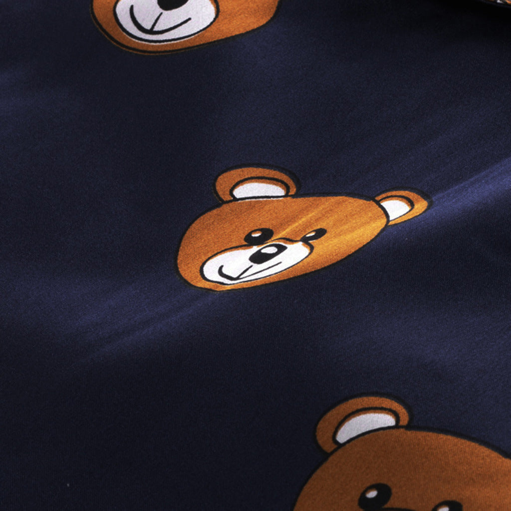 Long Sleeve Ice Silk Bear Pajamas Set - Pajamas For Boys and Girls
