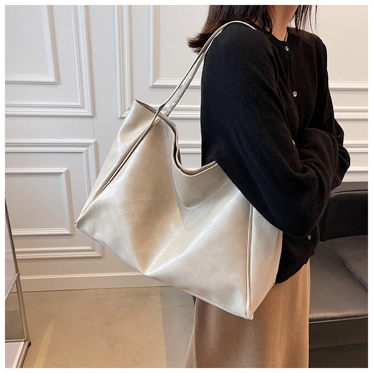 Vintage Women's Tote Bag - Athletic Casual Fashion Large Capacity Leather Shoulder Bag Shopper Harajuku Simple Handbag