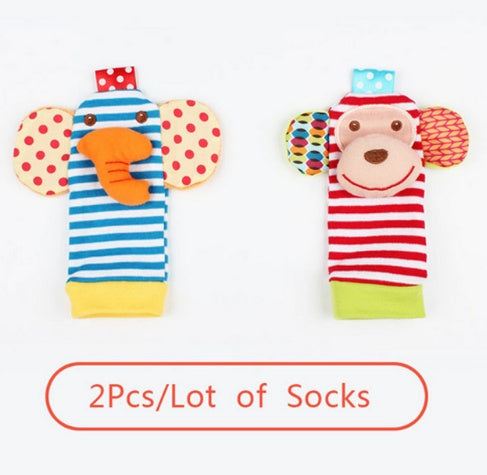 0-12 Months Soft Animal Rattle Baby Wrist Strap & Foot Sock Toy Set – Early Learning Plush Toy