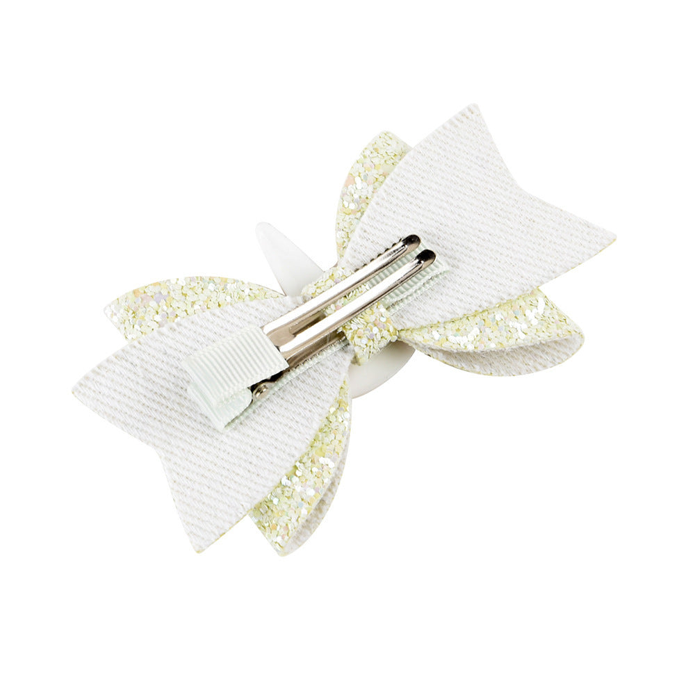Bright Glitter Children Hair Clips - Kids Fairy Bow Princess Hairgrips / Flexible Hair Bow Headwear
