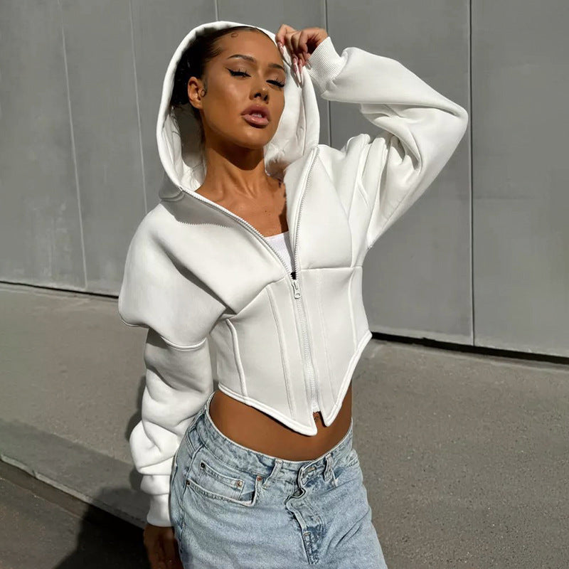 Zipper Cardigan Y2K Ins Hoodie - Fashion Street Long Sleeve Corset Jacket Women Clothing
