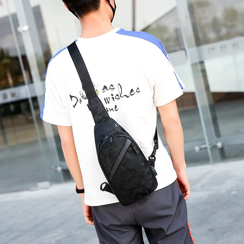 Camouflage Chest Bags - Men Crossbody Bag With Headphone Hole