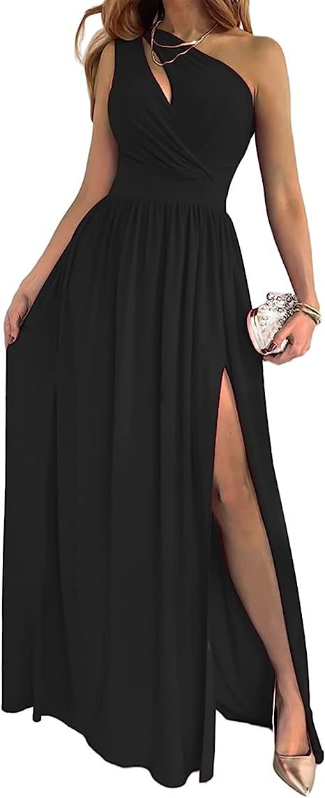 One Shoulder Cutout High Split Maxi Dress – Elegant & Sexy Party Vibes
