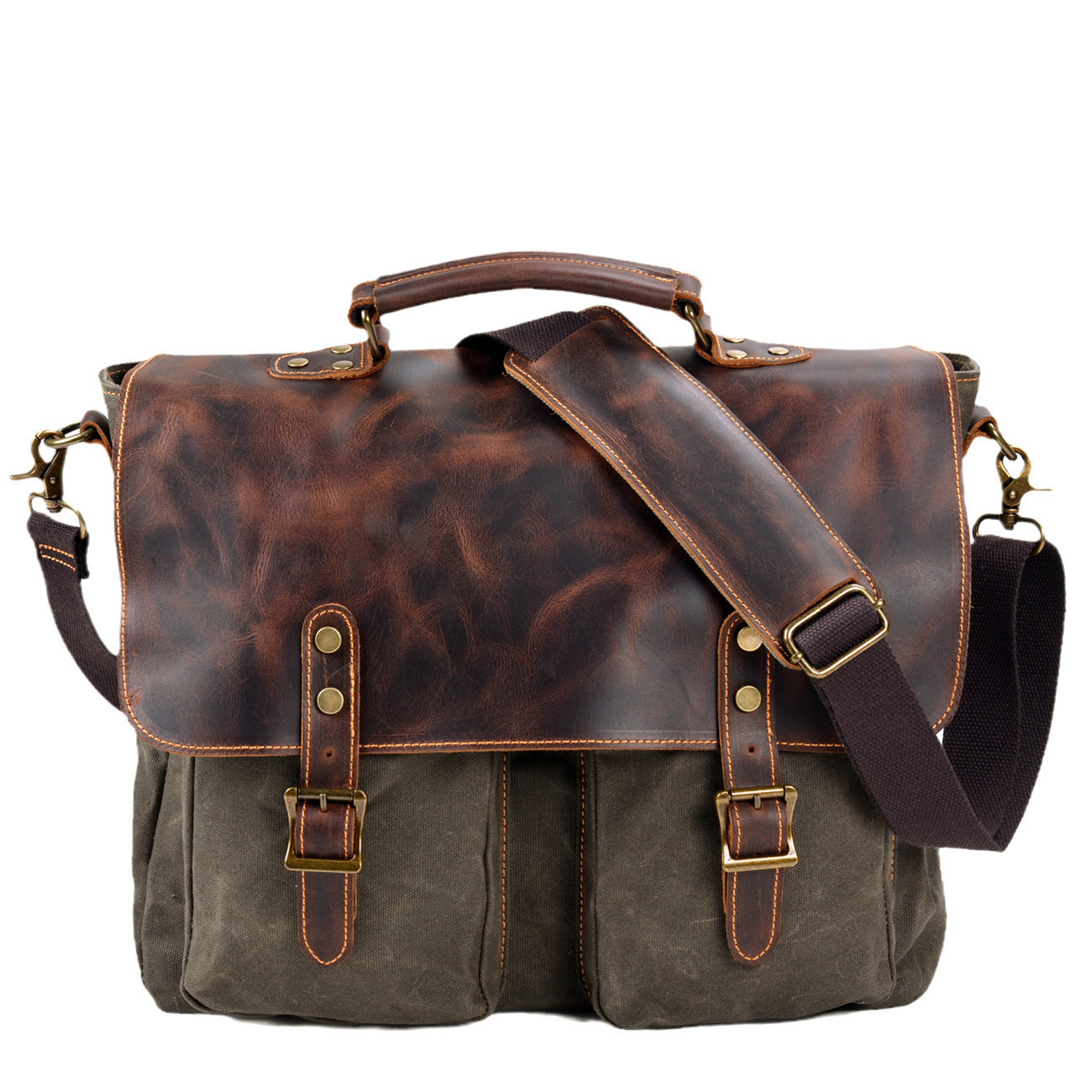 Waterproof Canvas Stitching Leather Briefcase
