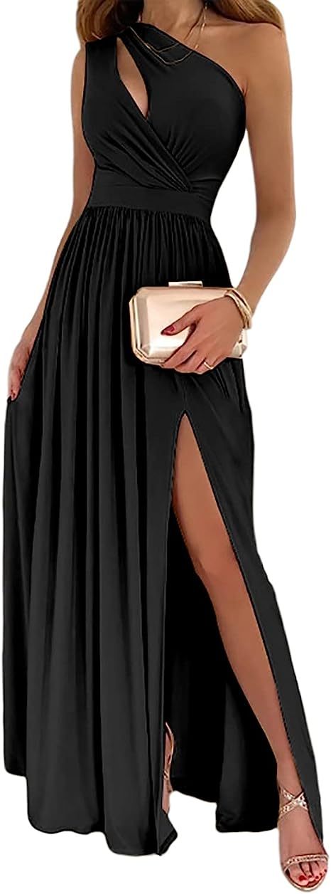 One Shoulder Cutout High Split Maxi Dress – Elegant & Sexy Party Vibes