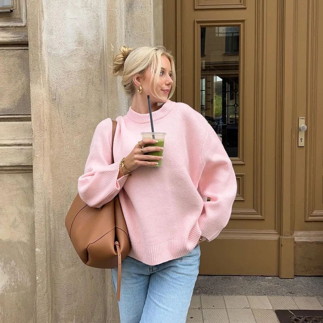 Sweet Crew Neck Pullover Sweater - Winter Fashion Loose Long-sleeved Tops For Women Clothing