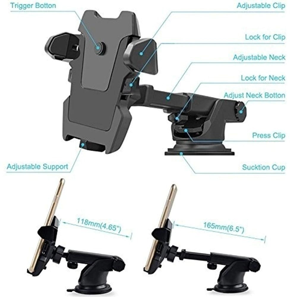 Windshield Car Phone Holder - Universal in Car Cellphone Holder Stand Adjustable Phone Suction Cup Holder