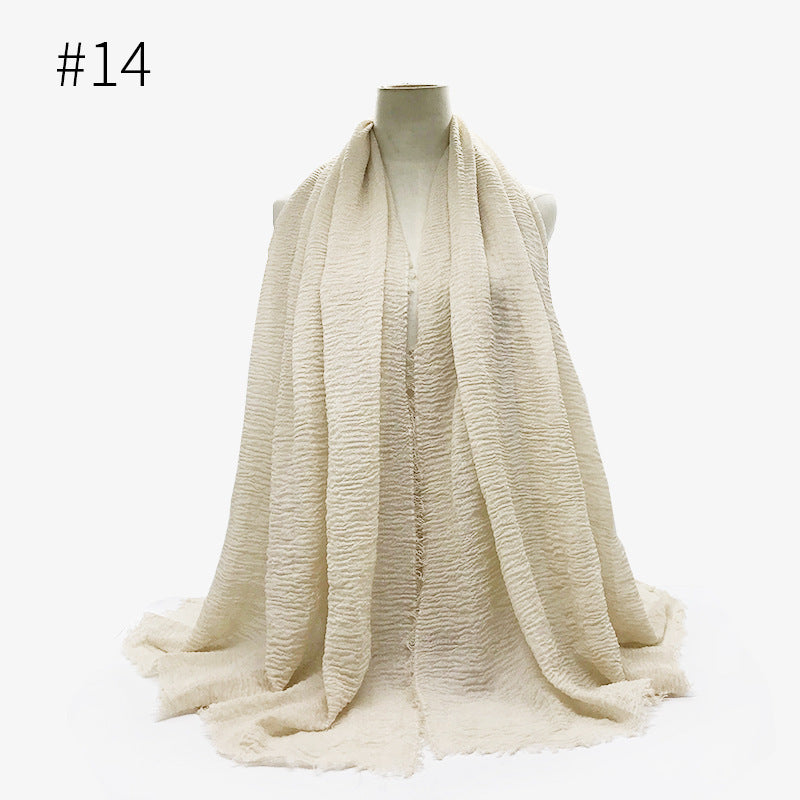 Bubble Plain Cotton fringe Scarf - Women Soft Solid Hijab Pashmina Wrap Hijab