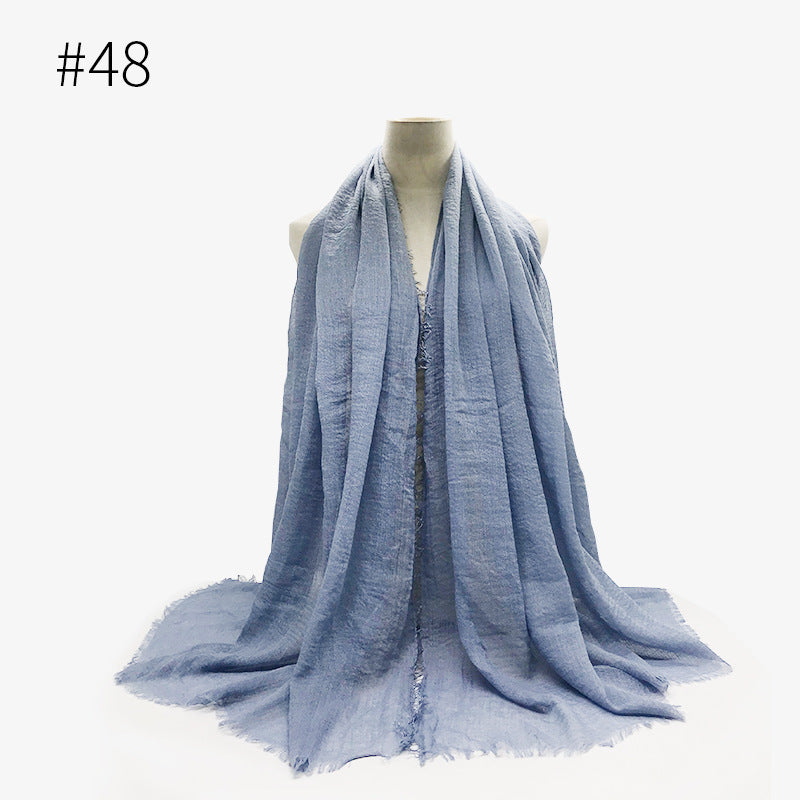 Bubble Plain Cotton fringe Scarf - Women Soft Solid Hijab Pashmina Wrap Hijab