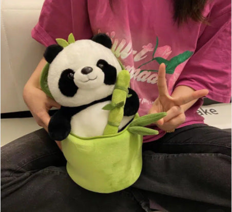 Simulated Bamboo Tube Flower Panda Plush Pillow – Cuteness & Comfort in One