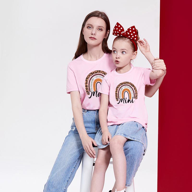 Cute Mother-daughter Matching Outfit - Mom/Mini Summer Casual Letter Print Short-sleeve