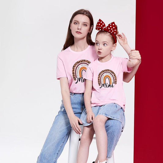 Cute Mother-daughter Matching Outfit - Mom/Mini Summer Casual Letter Print Short-sleeve