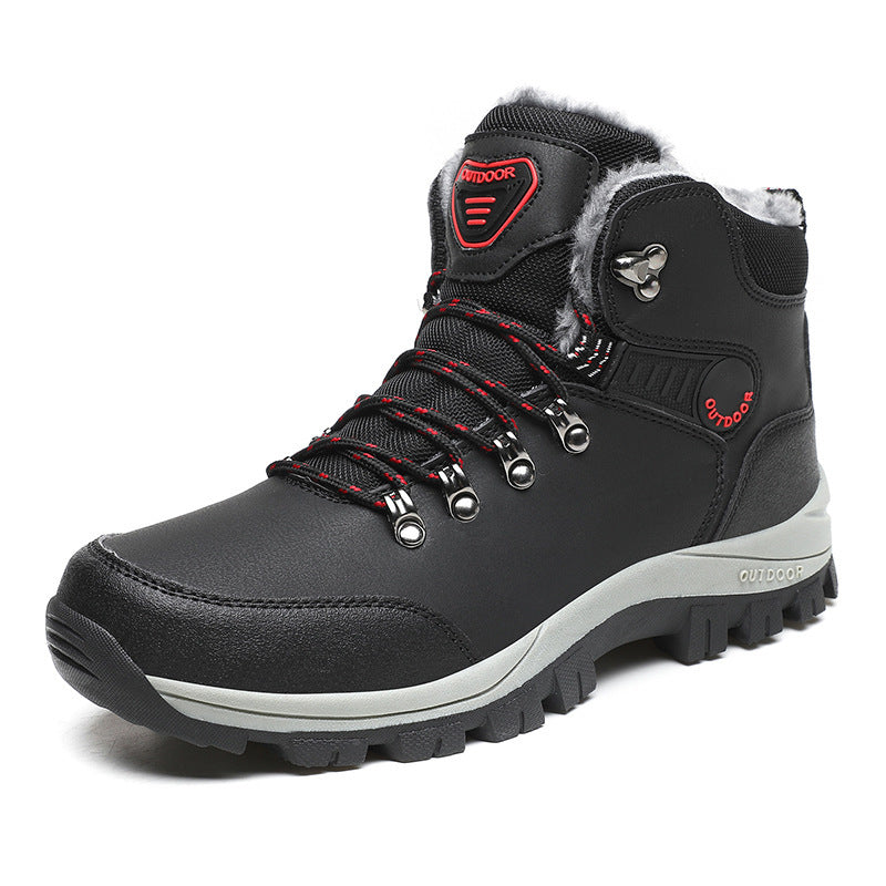 Winter Snow Boots - Men Warm Plush Ankle Boots , Hiking Lace-up Shoes