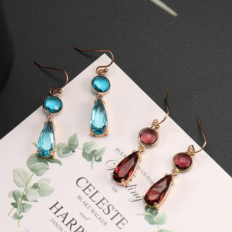 Geometric K9 Crystal Pendant Earrings – Copper Edging, Korean Style!