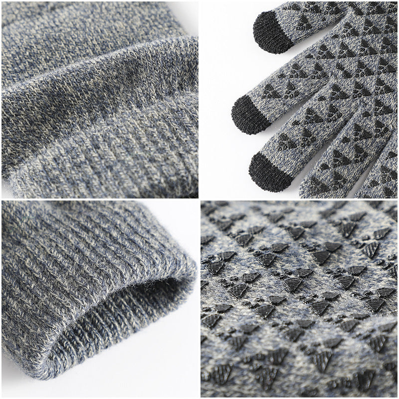 Winter Knitted Gloves For Men And Women Warm - Cycling Anti-Cold Anti-Slip Triangular Offset Warm Gloves