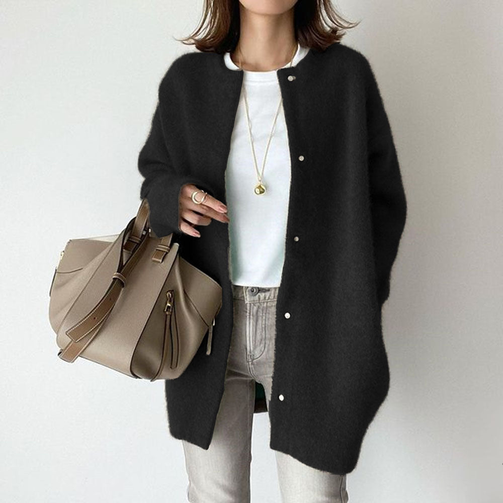 Loose Round Neck Single Breasted Cardigan - Fashion Solid Color Coat Jacket Autumn And Winter Women's Clothing