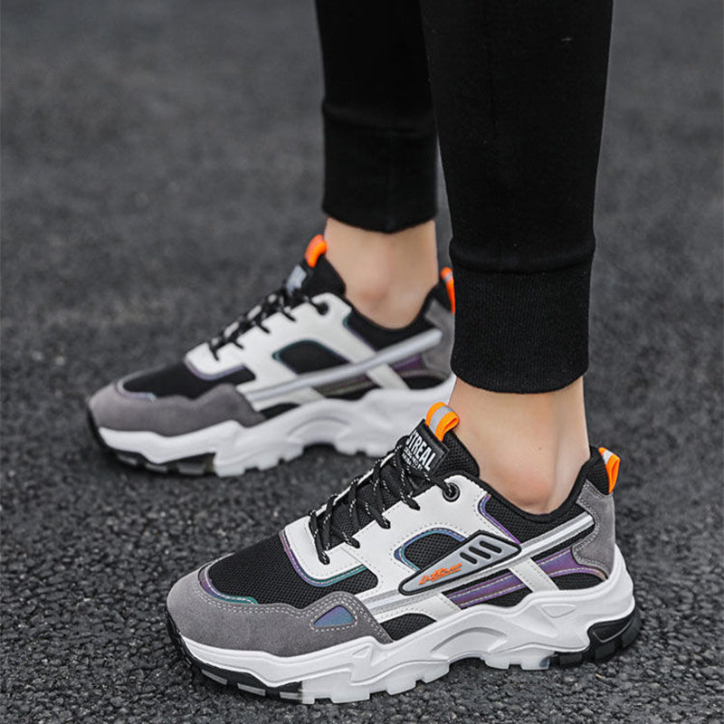 Black White Lace-up Sneakers - Men Outdoor Breathable Casual Mesh Shoes, Lightweight Running Sports Shoes