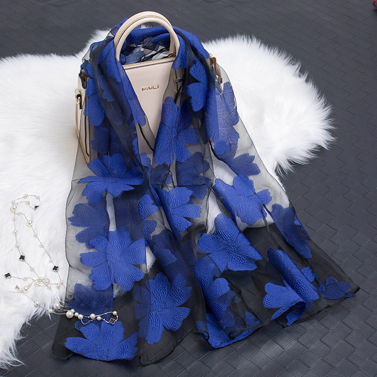 Cut Flowers Hollow Silk Simulation Scarf