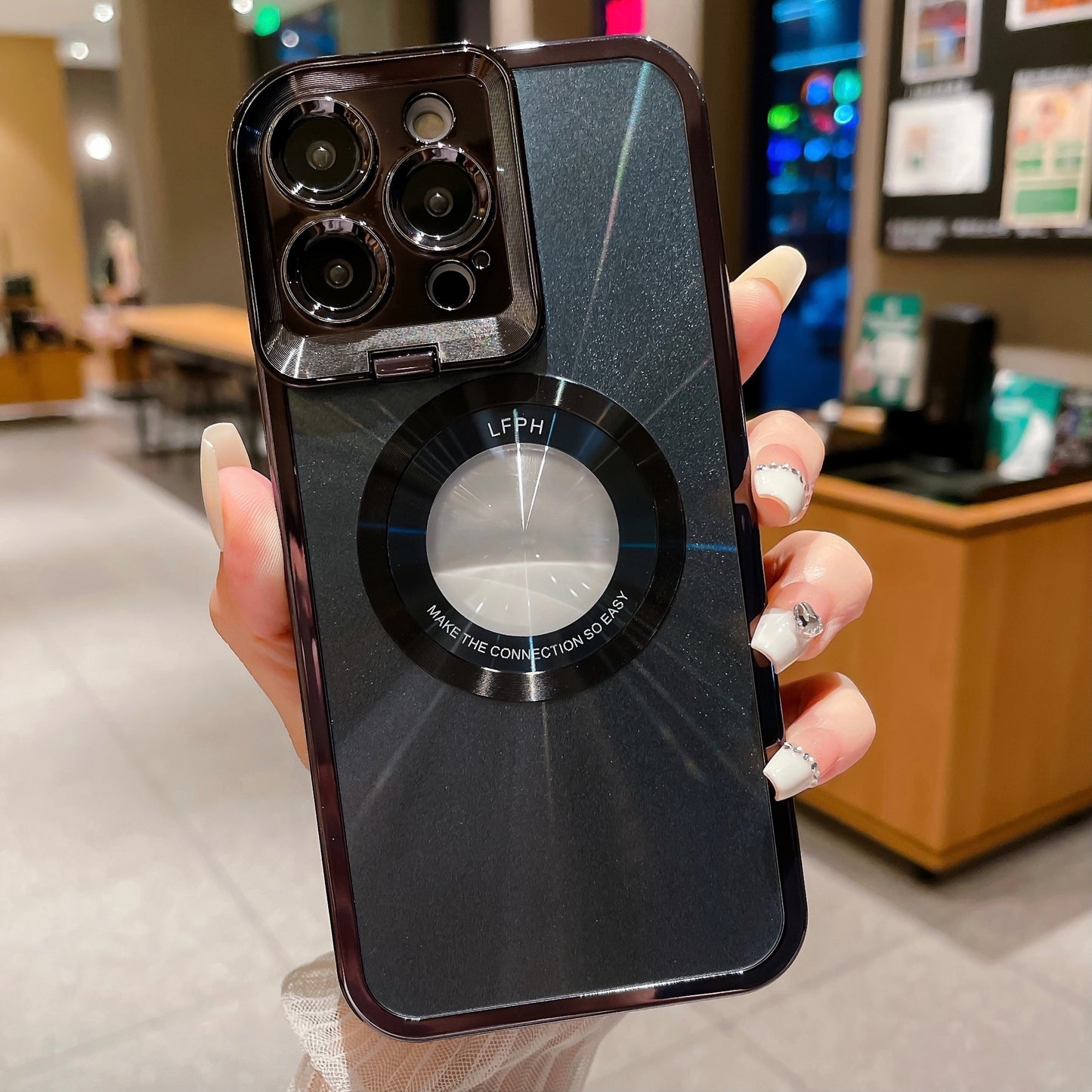 Electroplated Phone Case - Luxury Plating CD Pattern Magsafe Bracket Case For  12 13 14 Pro Max , Invisible Camera Stand Holder Lens Holder Magnetic Suction