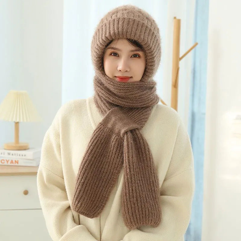 Women's Fleece-lined Scarf And Hat - Winter Warm Knitted Hat Scarf