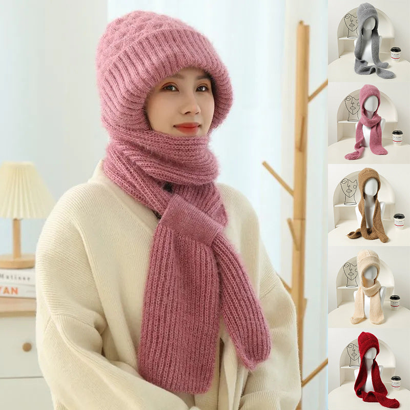 Women's Fleece-lined Scarf And Hat - Winter Warm Knitted Hat Scarf