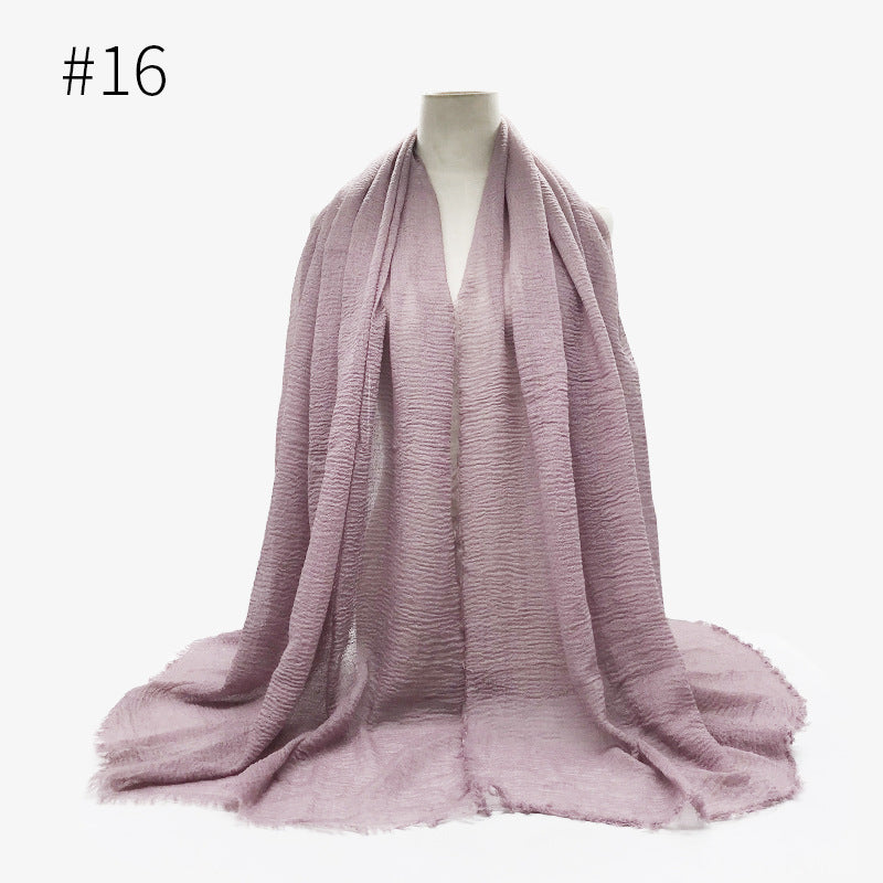 Bubble Plain Cotton fringe Scarf - Women Soft Solid Hijab Pashmina Wrap Hijab