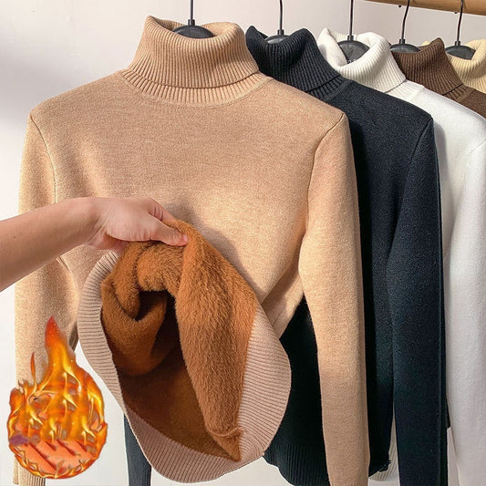 Turtle Neck Winter Sweater - Women Elegant Thick Warm Female Knitted Pullover Loose Basic Knitwear
