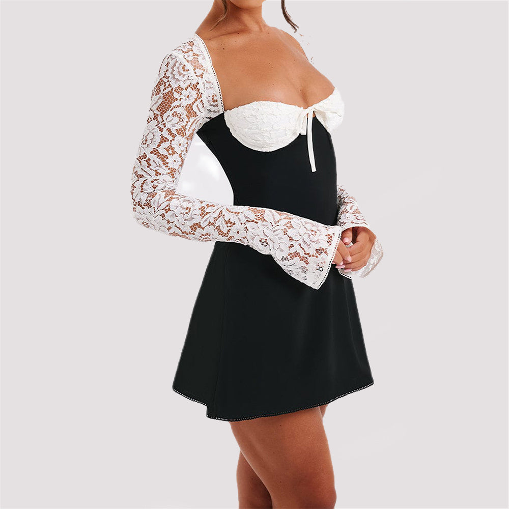 💃 Y2K Fashion Corset Lace Long Sleeve Dress – Backless Lace-Up Short Dress for Women