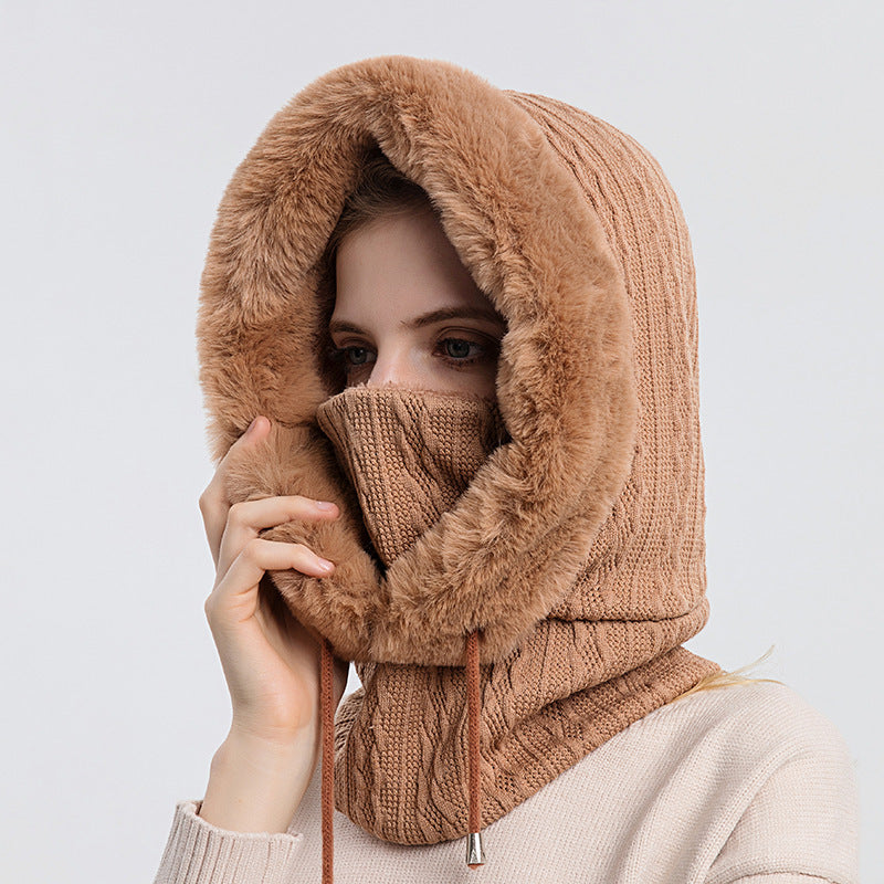 Winter Thick Plush Hat With Scarf - Windproof Warm Knit Hats Hooded For Women