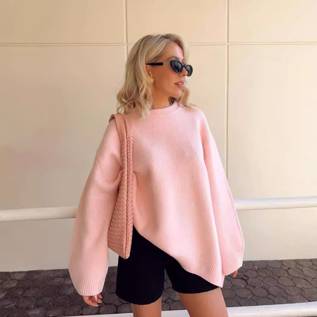 Sweet Crew Neck Pullover Sweater - Winter Fashion Loose Long-sleeved Tops For Women Clothing