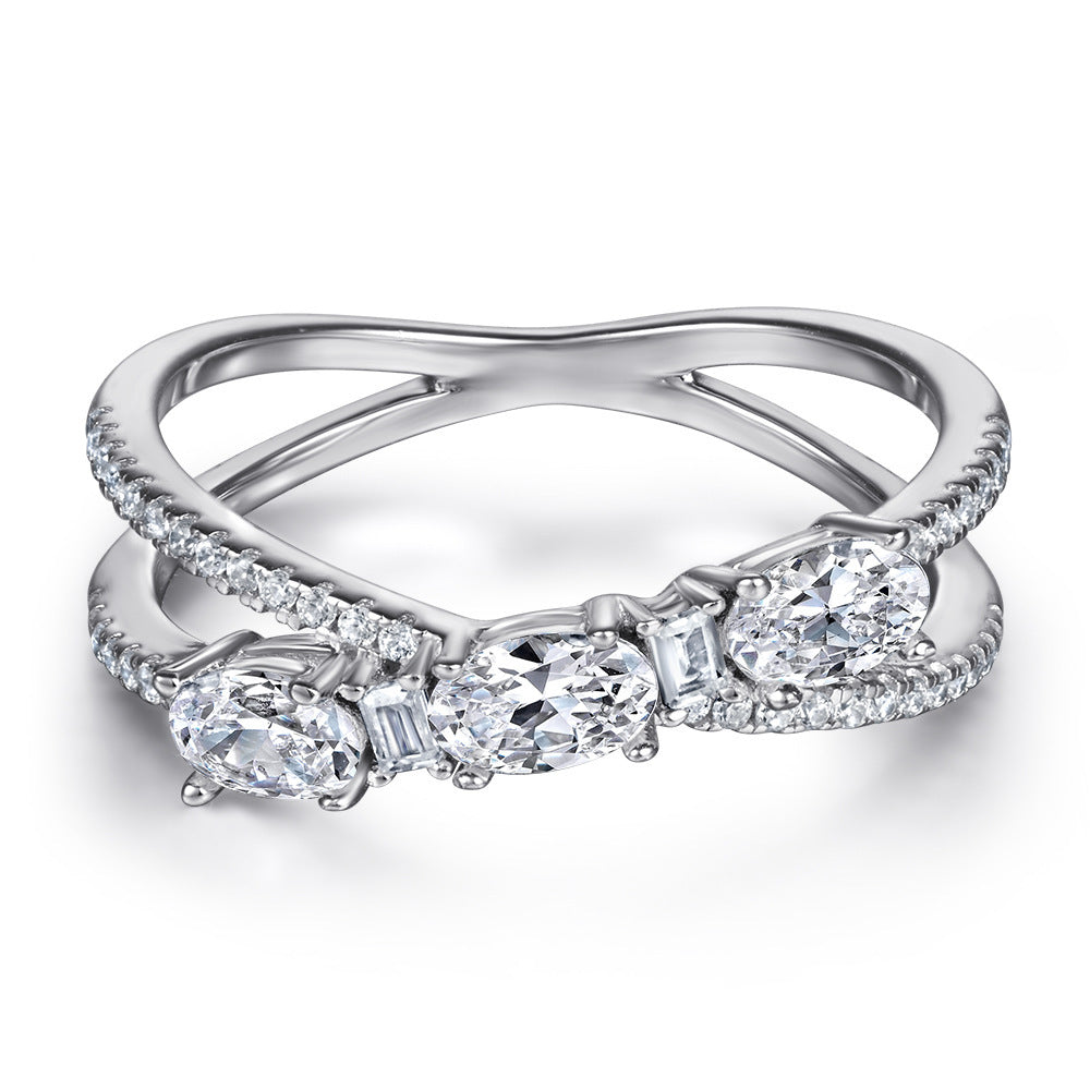 925 Silver Rotary Cross Denier Zircon  Ring - Women's Wedding Engagement Ring