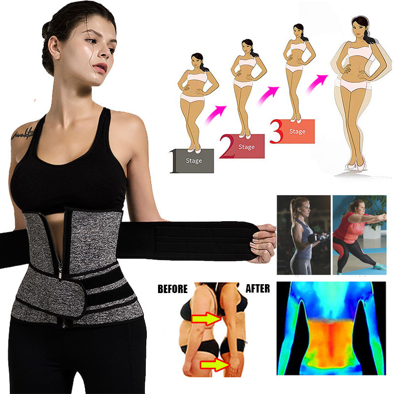 Tummy Sweat Shapewear Bodysuits - Women Waist Trainer Slimming 2-3 Belts Workout Shaper Corset