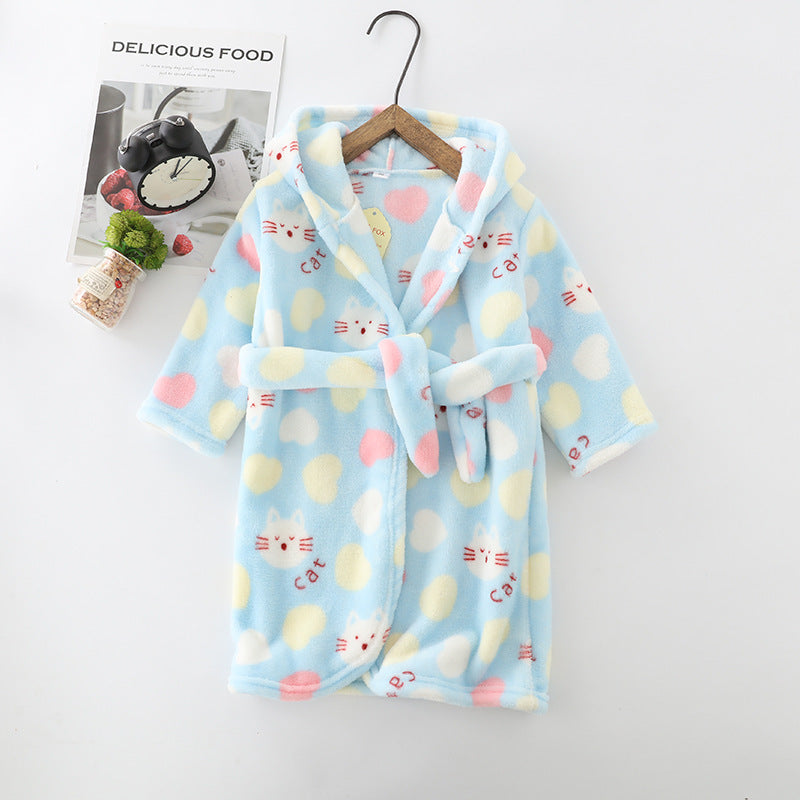 Children Hoodie Coral Velvet Night Robe - Children Flannel Clothing