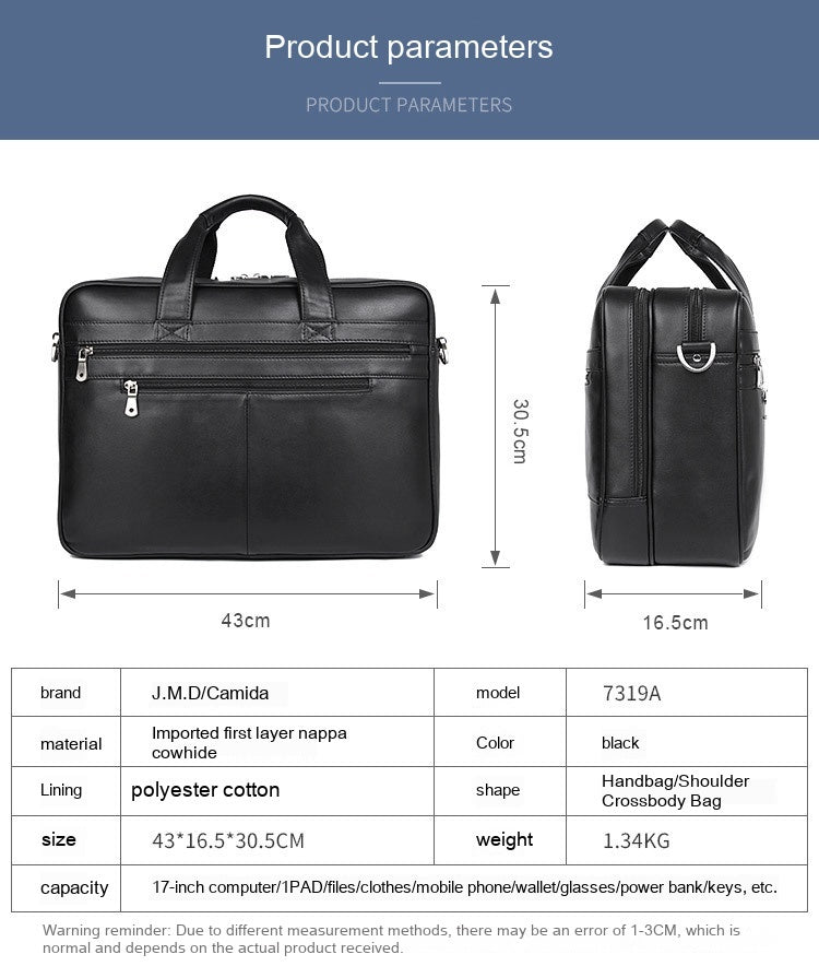 Leather Handbag Briefcase - Napa Leather Comfortable Texture Men's Real-leather Bag