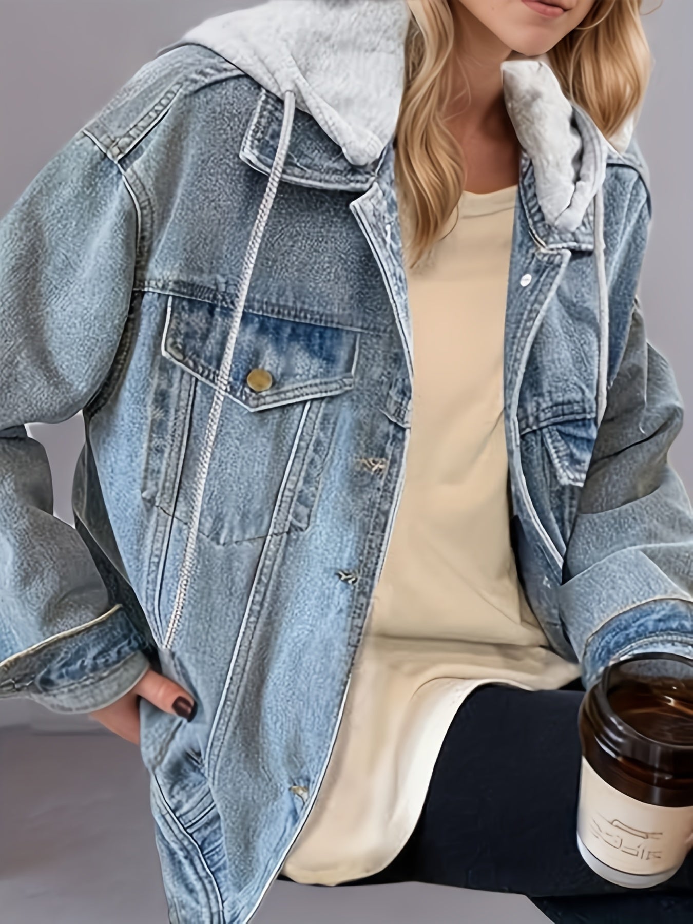 Women's Hooded Denim Jacket, Oversized Retro Denim Jacket, Elastic And Loose, Comfortable And Lightweight