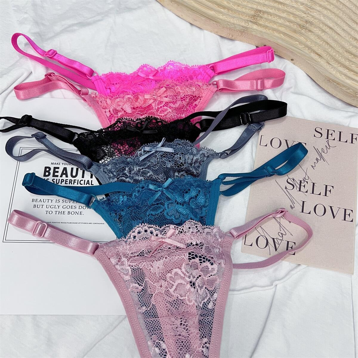 Hollow Lace Adjustable Buckle Low Waist Soft Comfortable Women Underwear