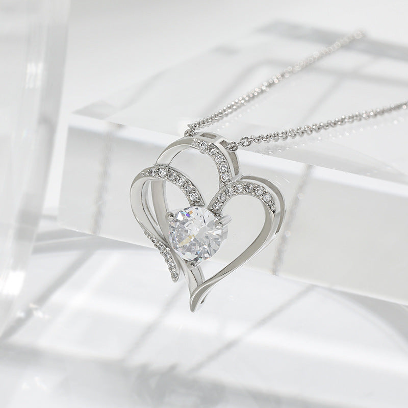 ✨ Double Heart Zircon Necklace – Sparkle with Love & Elegance ✨Zircon Double Love Necklace With Rhinestones Ins Personalized Heart-shaped Necklace Clavicle Chain Jewelry For Women Valentine's Day Love Necklace - JumoShop
