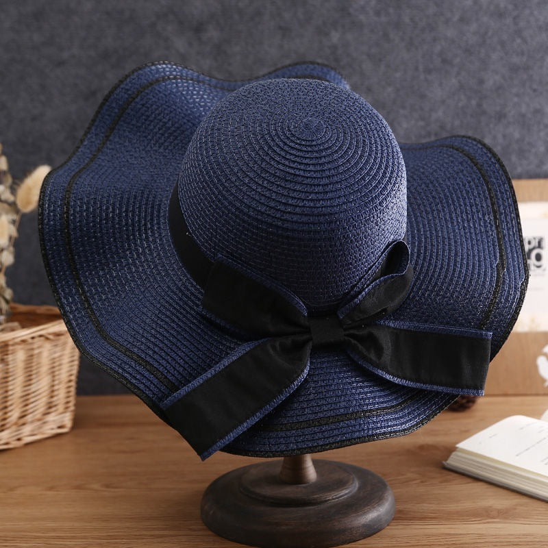 Women Straw Sunshade Hat - Summer Sun Hat  Panama  Fashion Bow Beach Hat Foldable Travel Caps