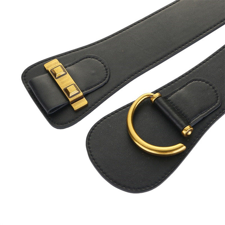 Elegant Wide Leather Cummerbund Belt – Women's Elastic Waistband for Skirt, Dress & Coat Styling